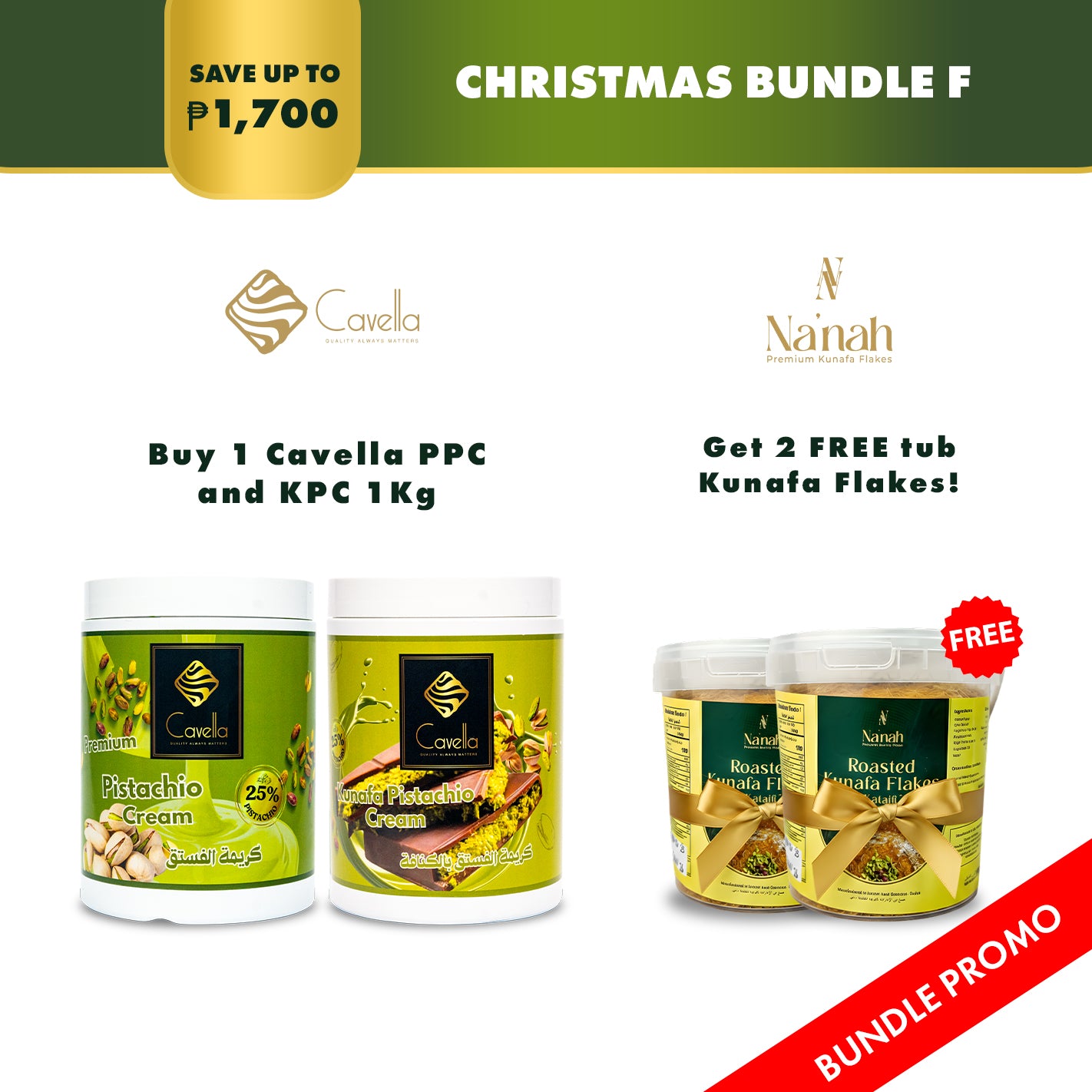 Buy 1 Cavella Pistachio & 1 Kunafa Cream Get Free 2 Kunafa Flakes 350g